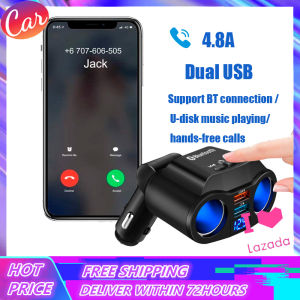 【New Arrivals】Original 4.8A 12V-24V Digital Display Car Charger Socket With Dual usb charger + 2 Sockets For iPhone Huawei Samsung Car Lighter Socket Adaptor Splitter Plug Accessories