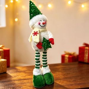 OOC Sparkling Retractable Snowman Doll Figurine Stretchable Sequined Christmas Standing Snowman Christmas Doll Ornament Soft Fabric Xmas Tabletop Ornament Christmas Festive Decor