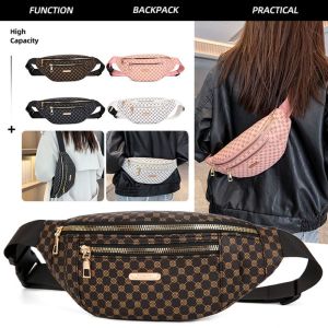 OKKFINE หนังพียู กระเป๋าคาดเอว มัลติฟังก์ชั่ มีหลายช่อง กระเป๋าคาดอกผู้หญิง แฟชั่นสำหรับผู้หญิง ขาวดำกาแฟชมพู กระเป๋าเข็มขัดผู้หญิงผู้ชาย ใช้ได้ทุกเพศ