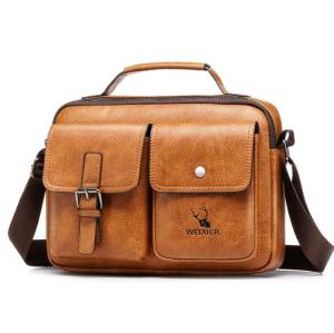 【Large Capacity】WEIXIER Brand Vintage Men Briefcase Messenger Bag Casual Shoulder Handbags Strap Pocket Office Business Tote Bag