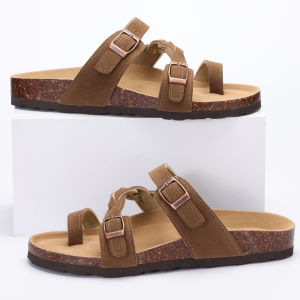 Comwarm New Womens Cork Footbed Sandals with Arch Support Comfortable Slip-On Slide Sandals With Adjustable Buckle for Summer