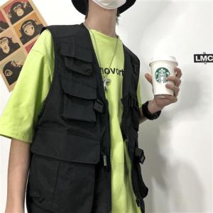 เสื้อกั๊กผู้ชายสไตล์เกาหลี เสื้อกั๊กทรงหลวมแนวฮิปฮอป เสื้อกั๊กแฟชั่น เสื้อกั๊กผู้ชายแนวเดินป่า