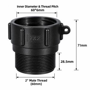 MIRELINA S60 Thread IBC Tank Adapter 1/2" 3/4" 1" 1.5" 2" Black Barrel Connector IBC Tank Fitting For IBC Water Tank