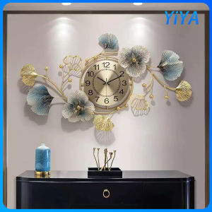 Elegant Ginkgo Leaf Ironwork Wall Clock with Silent Sweep Movement for Living Room Bedroom Dining Room - New
