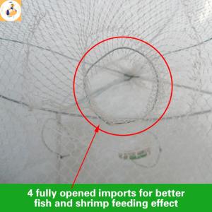 EOY 1pcs Foldable Fishing Shrimp Fish Crab Bait Net 4 Holes Crayfish Lobster Fishnet Cast Dip Cage 42x20cm