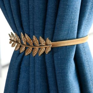 NOBLEE Metal Leaf Curtain Buckle Straps Gold Silver Color Stretch Elastic Curtain Tiebacks Fashion Decoration Multi Purpose Chain Waist Belt Home Decor