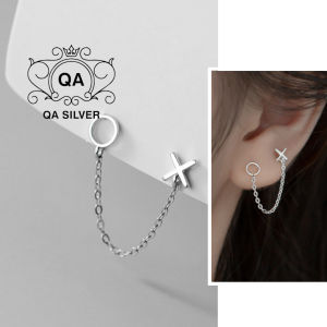Khuyên tai bạc 2 lỗ XO dây xích bông tai vành nữ S925 CHAIN QA SILVER Earrings EA220701