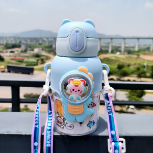 กระติกน้ำเด็ก ขวดน้ำเด็ก ขวดน้ำสะพายข้าง แก้วน้ำเด็ก กระติกน้ำลายการ์ตูน พร้อมหลอด 550ML