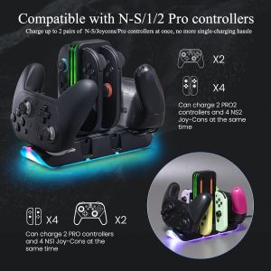Switch 2 Charging Station for 4 Joy-Con & 2 Pro Controllers 6-in-1 Fast Charging Dock with RGB LED Indicator Compatible with Nintendo Switch 2/1/OLED