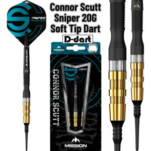 MISSION SOFT TIP DART - 20G CONNOR SCUTT SNIPER BLACK GOLD 95% Tungsten SOFT TIP DARTS (ARROW DART LEMBUT)