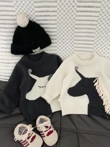 Korean childrens clothing autumn and winter new cute and fashionable fringed thickened knit sweater tops for boys and girls