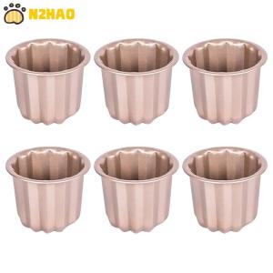 【N2HAO】 6pcs Canele Mold Cake Pan Non Stick Small Canele Molds Muffin Bakeware Cupcake Pan Carbon Steel Pastry Mould Mini Cupcake Holder