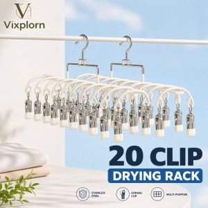Stainless Steel 20 Clips Anti Slip Drying Rack Laundry Hanger For Socks Underwear Bra Shoes 360 Rotatable Hook Portable