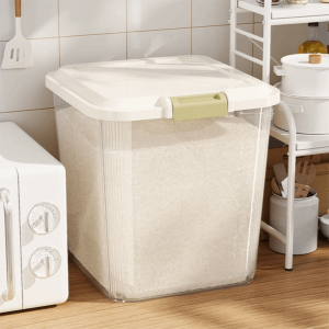 GUHEHARD with Wheel Rice Storage Box Moisture Proof Insect Proof Rice Bucket Durable Large Capacity Pet Food Storage Jar