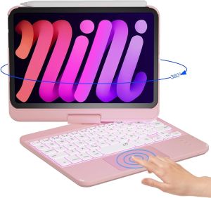 COCOQAC Touch iPad Mini 6 Keyboard Case 8.3-inch 2021 360 Swivel Touchpad 7 Colors Wireless Backlit Keyboard for iPad Mini 6th Generation Slim Folio Protective Cover (Rose Gold)