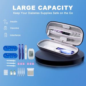 Krypthos Insulin Cooler Travel Case with Temperature Display for Diabetic Care Storage Refrigerated Medicine Organizer Bag with 2 TSA Approved Medication Cooler Ice Pack for Daily Trip