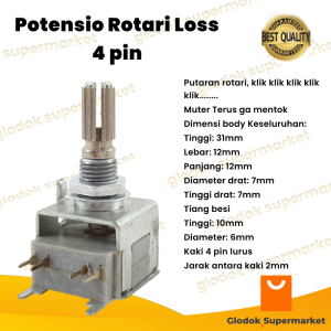 Potensio Rotari Loss 4 pin On Off Rotary Klik Kaki 4 Tekuk Putar Terus Amplifier