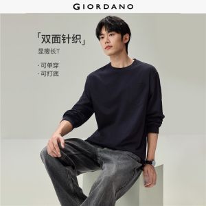 Giordano Beau Monde Men Single pocket crewneck long sleeve solid color tee Free Shipping 13026616