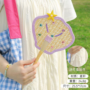 พัดลม Pu สีสันสดใสแบบพกพาพัดลมวินเทจฤดูร้อนอุปกรณ์ประกอบฉากการถ่ายภาพพัดรูปกล้วยทอแท้จี้ตกแต่งกระเป๋า