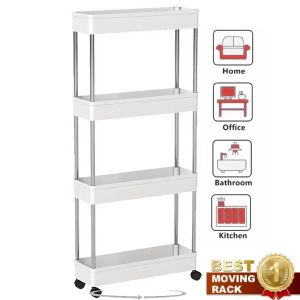 4 layer Bath Rack Bathroom Shelves Rolling Trolley Kitchen Organizer Room Organizer Storage { WHITE } - Merchandise777