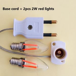 Altar Light Lamp 2.8inch /Electric Candle Light With Plug Wire/LED EDISON Bulb 2PCS E12 Red and Warm White Lights
