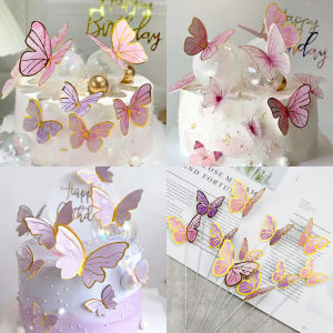 [Timmo House]10 Pcs/set Fairy Butterfly Cake Toppers Wedding Party Baking Supplies Birthday Cakes Dessert Table Decorative Inserts Card Cake Decoration Party Layout
