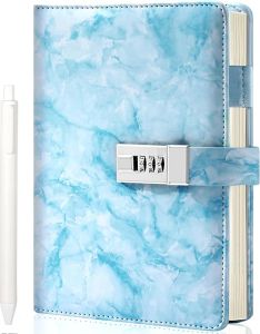 CAGIE Diary with Lock for Girls and Women A5 Journal with Lock for 8 10 11 12 14 16 Year Old Girls Gifts Presents 192 Pages Waterproof Journal for Girls Ages 8-12 with Pen Marble Diary Purple