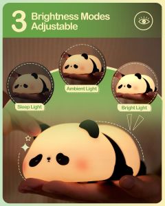 JOYCE Big-eyed Panda Night Light Silicone Lamp LED Silicone Night Light Table Lamp Rechargeable Touch Sensor Adjustable Wireless Night Light Ambient Light Childrens Family Gift
