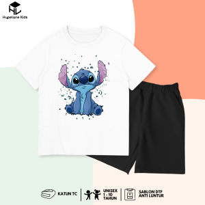 Kaos Setelan Karakter Stitch Anak Perempuan - Baju Harian Anak Cewek Motif Lucu Usia 1 - 10 Tahun