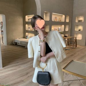Classic Style Short Two-Piece Suit Female Summer White High-Grade Professional Light Luxury Socialite Fried Street Leisure Fashion Sweet