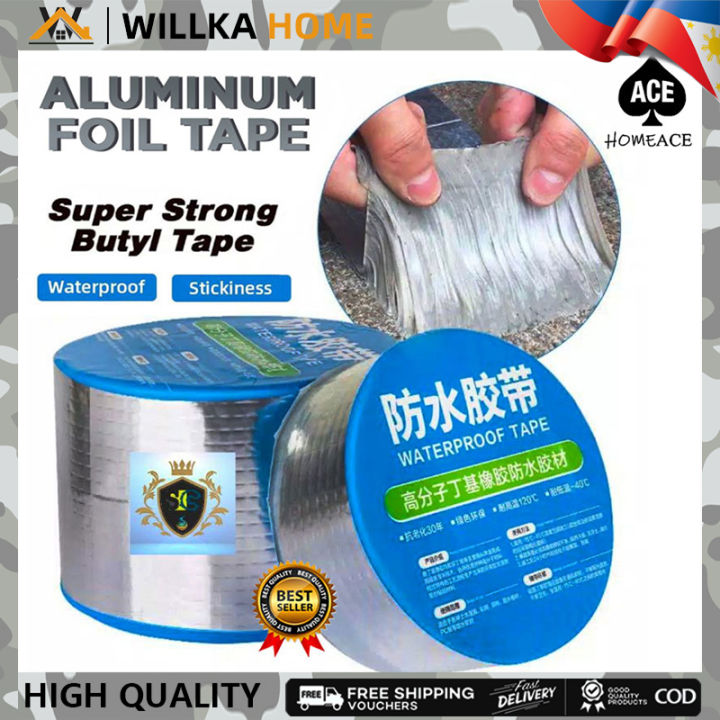 SALE Waterproof Tape Sealant Waterproof for Roof ORIGINAL Aluminum Foil Butyl Rubber Tape Self Adhesive High Temperature Resistance Waterproof for Roof Repair Stop Leak Sticker Tape  Super Tape Original (5CM X 5M / 10CM X 5M / 15cm X 5M / 20CM X 5M)