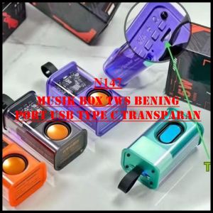 N147 MUSIK BOX TWS BENING PORT USB TIPE TYPE C TRANSPARAN BLUETUT PORTABLE DUAL BASS STYLIS FULL BAS