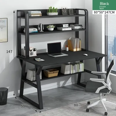 ROOSIO Furniture Computer Desk With Shelves For Home Office Study Table Bookshelf Bookcase Double Layer Storage Computer Table