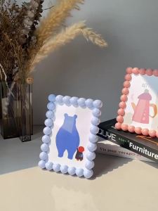 Sacesr 6 Inch Colorful Plastic Beaded Photo Frame Cute Desktop Picture Display Frame Suitable for Tabletop Photo Decoration B8T9H