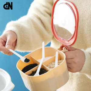 Tempat Untuk Bumbu Dapur 4 Sekat Free Sendok Wadah Kotak Toples Penyimpanan Garam Gula 4IN1 Season Box Praktis Kitchen