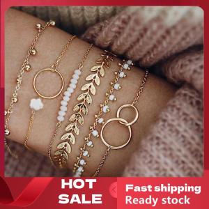 🚚【Local Express Delivery】🚚 6Pcs set Boho Bracelet Set Women Tassels Leaves Circular Chains Bangle Jewelry