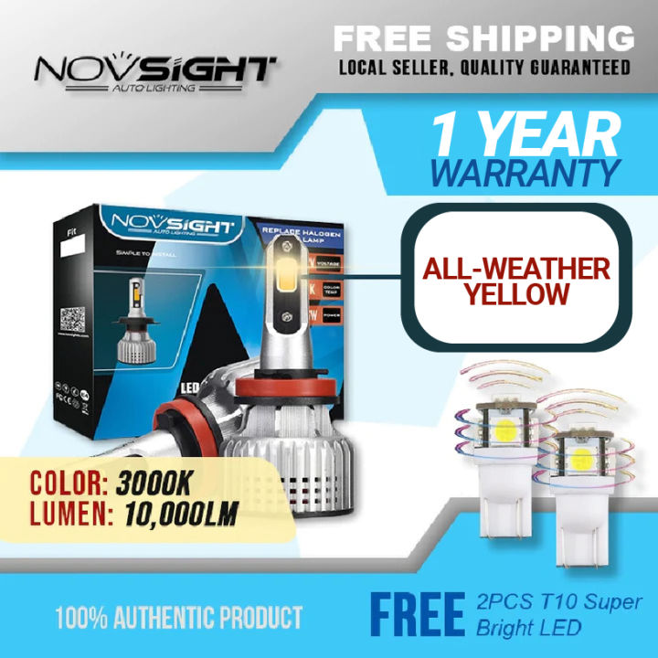 [𝐀𝐋𝐋 𝐖𝐄𝐀𝐓𝐇𝐄𝐑 𝐘𝐄𝐋𝐋𝐎𝐖] NOVSIGHT N12Y H11 10,000 Lumens 72 Watts For Cars ...