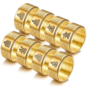 已开光 招财 十二生肖戒指男女八大守护神本命佛钛钢指环潮情侣对戒可转动 Fortune 12 Zodiac Rings Male and Female Eight Guardian Gods This Life Buddha Titanium Steel Ring Tide Couple Rings Can Be Rotated