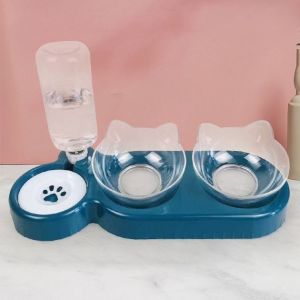 3-in-1 Pet Food & Water Feeding Tray bekas mankan kucing Cat Dog Pet Bowl Feeder Food