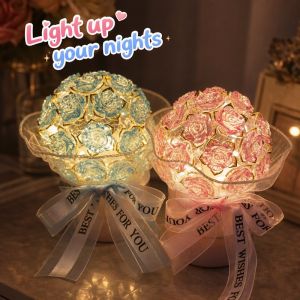 DIY Eternal Rose Night Light Handmade Flower Lamp Bedside Decor Pink Blue Red Gift For Valentines Mothers Day Birthday Anniversary
