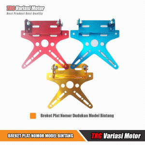 Pangkon Plat Nomor Bintang Breket Plat Nomor TRG CNC Variasi Warna Merah Biru dan Kuning