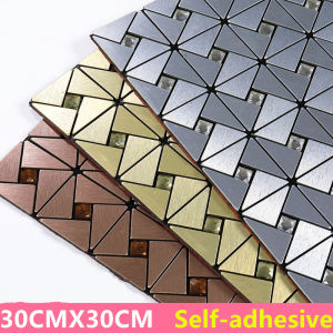 Mosaic 3d self-adhesive moisture-proof waterproof bathroom stereo refurbishment background wall stickers living room wallpaper restaurant decoration wall stickers home decor 30X30CM 12X12inch gold color Geometric pattern