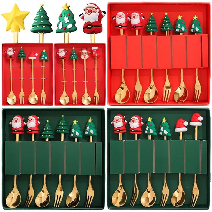 Christmas Cutlery Set Santa Claus Xmas Tree Spoon Fork Set Dessert ...