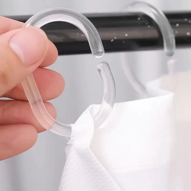 Curtain Hooks Transparent Plastic Shower Curtain Ring Bendable C-shaped  Hanger Hooks Multifunctional Bathroom Storage Hooks
