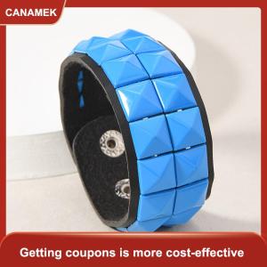 【CANAMEK 】 Punk Hip-Hop Square Rivets PU Leather Bracelet For Male Female Buckle Wristband Vintage Jewelry
