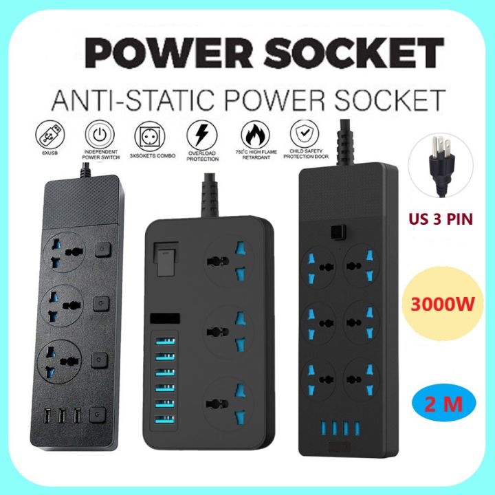 3000W Power Strip Surge Protector Universal Multi Sockets And Multiple