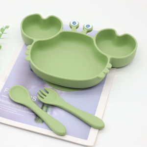 【Empty Love】พร้อมส่ง จานอาหารเด็ก ถ้วยดูดซิลิโคน พร้อมถ้วยดูด 3 ชิ้น ด้วยช้อนและส้อม