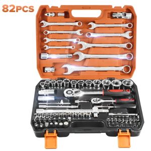 REAIM 187PCS Tool Set Hand Tool Spanner Tools Set For Motorcycle Car Portable Toolbox Socket Wrench Pliers Meter Stick Socket Torque Wrench Tool Universal Joint Complete Hand tool set