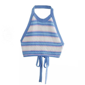 🦋 VEVE Korean Style Women Knitted Camisole Summer Striped Print Backless Crop Top beach wear outfit for women