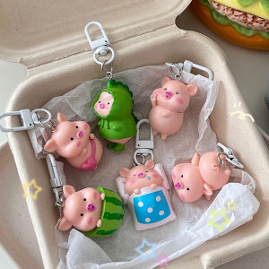 [haoh] Cute Funny Three-dimensional Piggy Keychain Kawaii Pig Animal Shaped Keyring Bag Mobile Phone Pendant Decoration Accessories